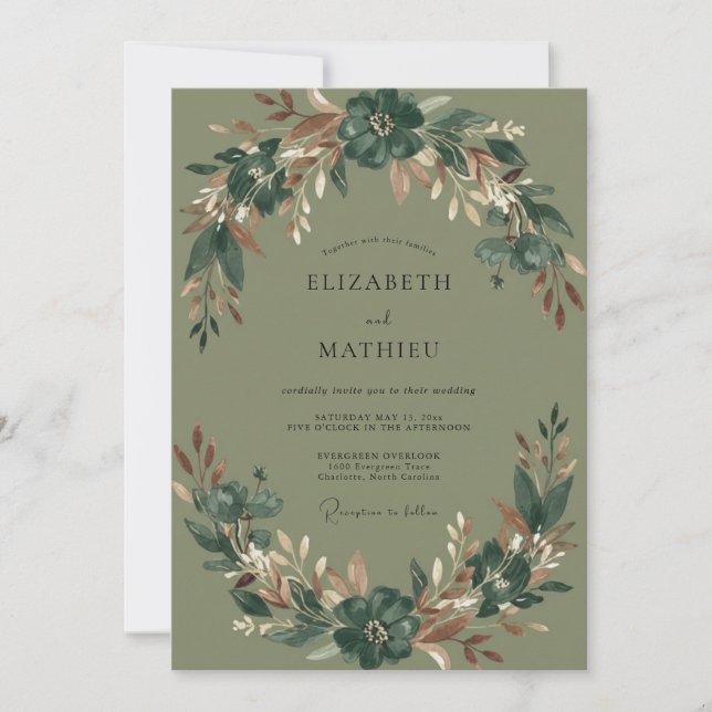 Invitation Mariage Eucalyptus Feuillage Olive Cuivre (Devant)