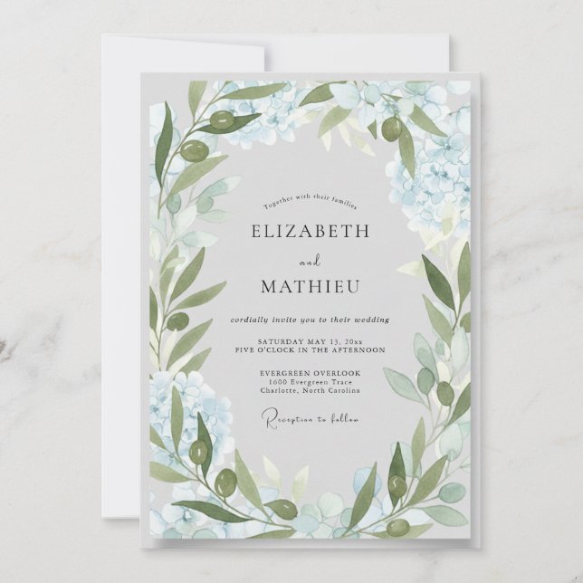 Invitation Mariage Eucalyptus Feuillage Olive Glacée (Devant)