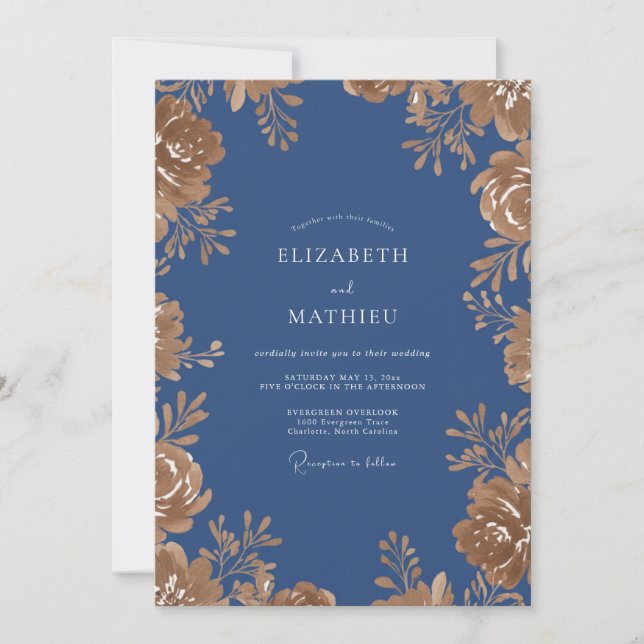 Invitation Mariage Eucalyptus Feuillage Or Acier (Devant)