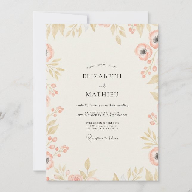 Invitation Mariage Eucalyptus Feuillage Or Champagne (Devant)