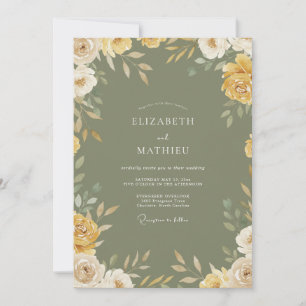 Invitation Mariage Eucalyptus Feuillage Or Olive Assourdi