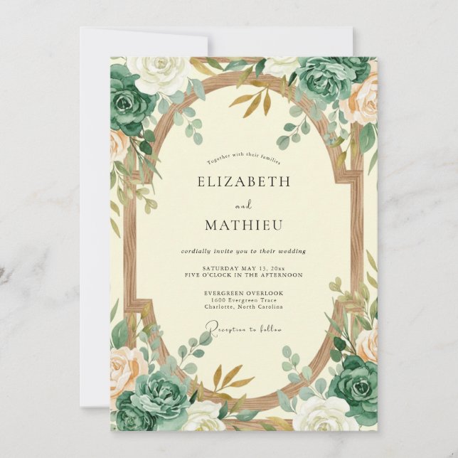 Invitation Mariage Eucalyptus Feuillage Or Sarcelle (Devant)
