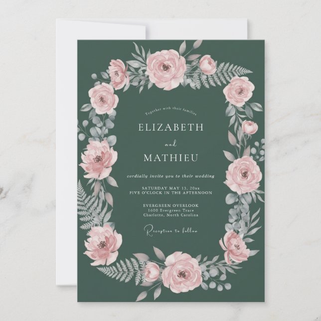 Invitation Mariage Eucalyptus Feuillage Rouge Forestier (Devant)