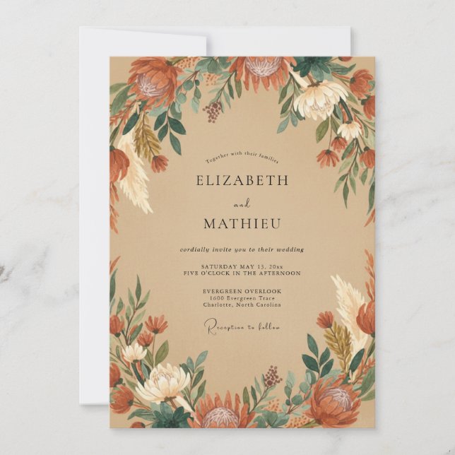 Invitation Mariage Eucalyptus Feuillage Rouille Ocre (Devant)