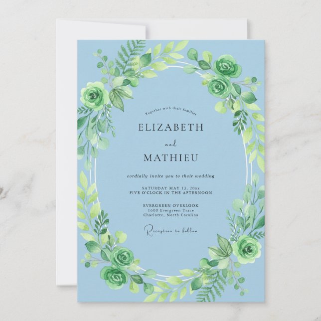 Invitation Mariage Eucalyptus Feuillage Sauge Azur (Devant)