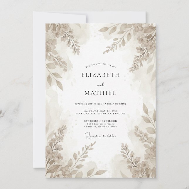 Invitation Mariage Eucalyptus Feuillage Taupe (Devant)