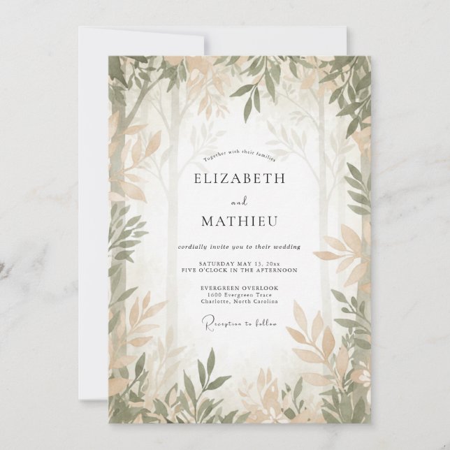 Invitation Mariage Eucalyptus Feuillage Taupe Olive (Devant)