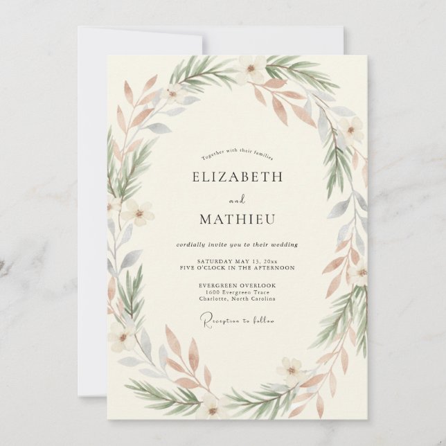 Invitation Mariage Eucalyptus Feuillage Terre Cuite Poussiére (Devant)