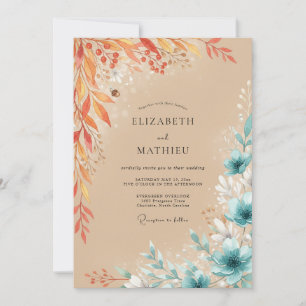Invitation Mariage Eucalyptus Feuillage Turquoise Terracotta
