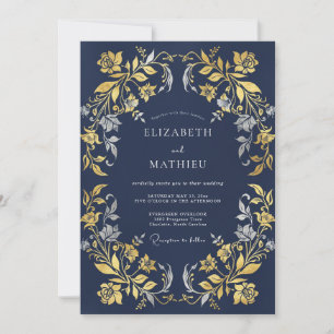 Invitation Mariage Eucalyptus Filigrane Doré de Minuit