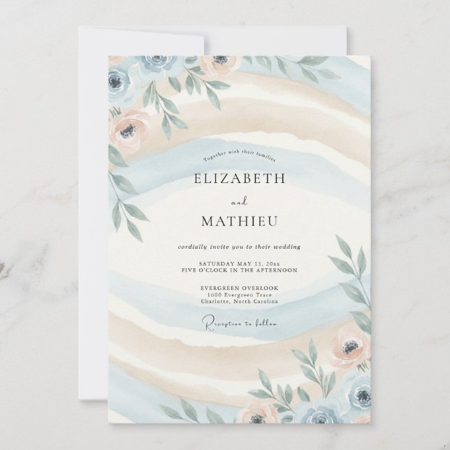 Invitation Mariage Eucalyptus Foliage Champagne Azur (Devant)
