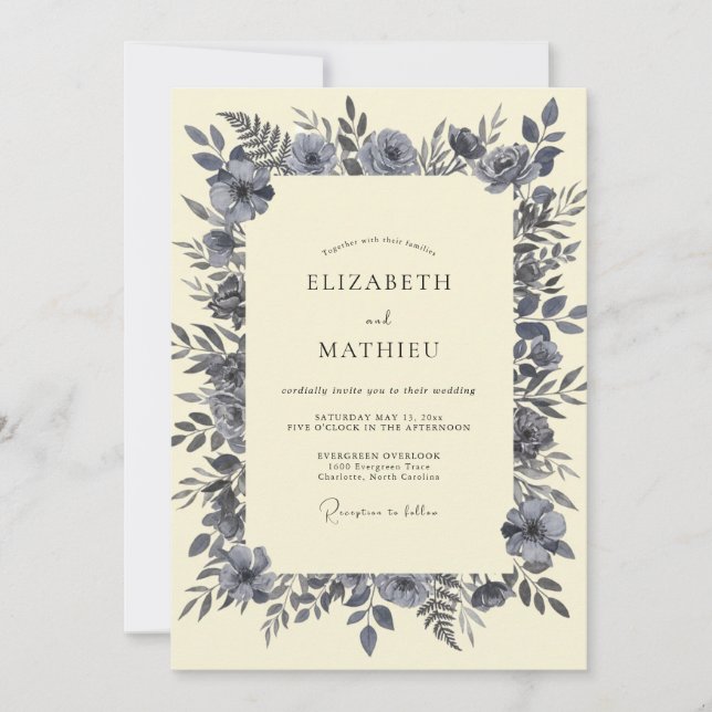 Invitation Mariage Eucalyptus Foliage Crème Antique Ardoise (Devant)
