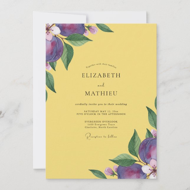 Invitation Mariage Eucalyptus Fruit Jaune Prune (Devant)