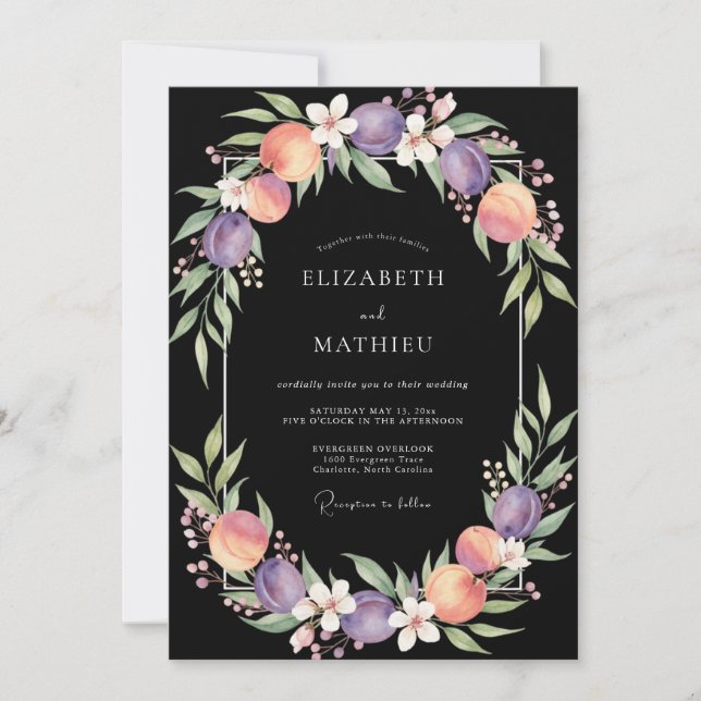 Invitation Mariage Eucalyptus Fruit Pourpre Noir (Devant)
