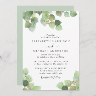 Invitation Mariage Eucalyptus Green Gold Watercolor