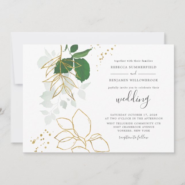 Invitation Mariage Eucalyptus Green Watercolor (Devant)