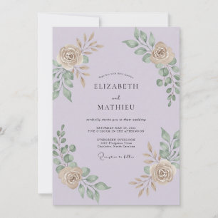 Invitation Mariage Eucalyptus Gris Feuillage Lilas Champagne