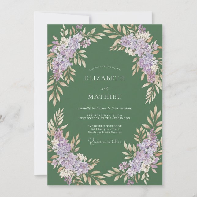 Invitation Mariage Eucalyptus Gris Olive Lilas (Devant)