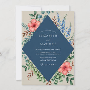 Invitation Mariage Eucalyptus Hibiscus pêche marine