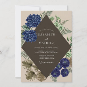 Invitation Mariage Eucalyptus Hortensia Indigo Mocha