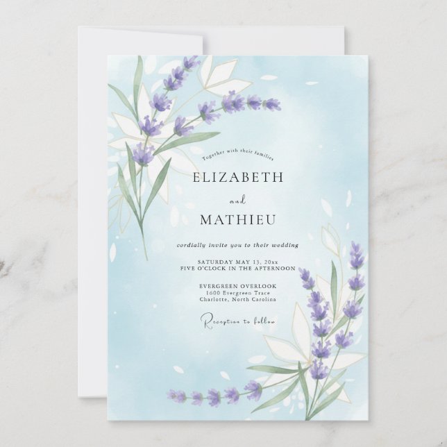Invitation Mariage Eucalyptus Lilas Pervenche (Devant)