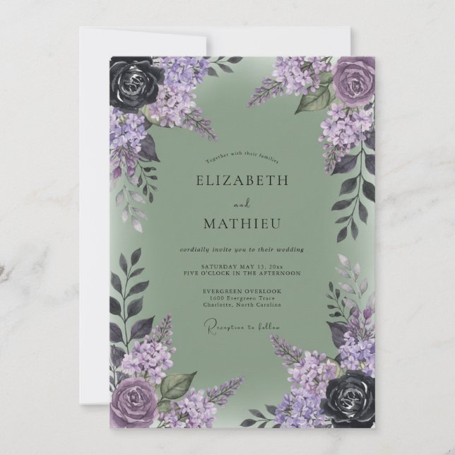 Invitation Mariage Eucalyptus Lilas Prune Olive (Devant)