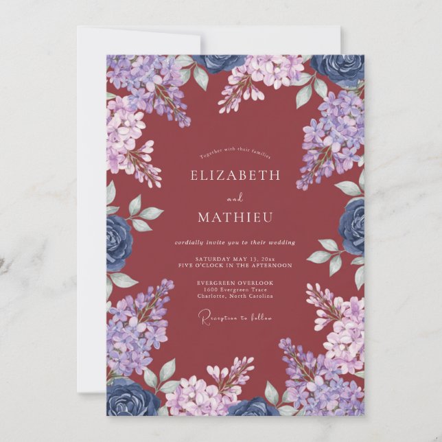 Invitation Mariage Eucalyptus Lilas Violet Rouille (Devant)