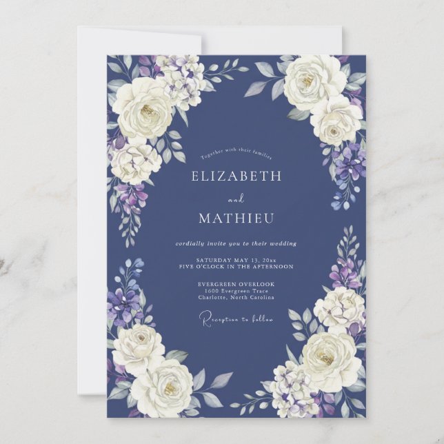 Invitation Mariage Eucalyptus Lin Blanc Ivoire Pur (Devant)