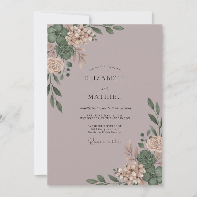 Invitation Mariage Eucalyptus Mauve Poussiéreux (Devant)