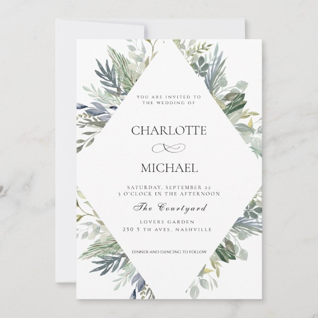 INVITATION MARIAGE EUCALYPTUS MODERNE (Devant)