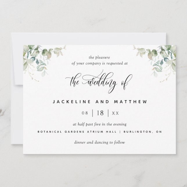 Invitation Mariage Eucalyptus moderne (Devant)