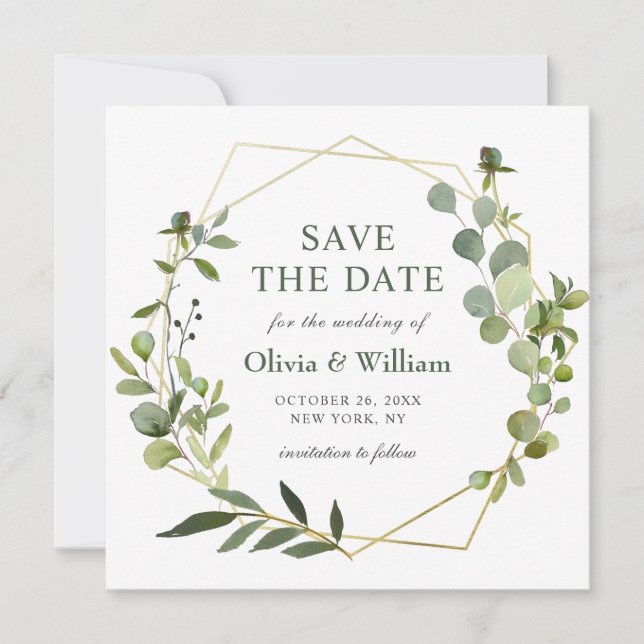 Invitation Mariage Eucalyptus moderne PHOTO ENREGISTRER LA DA (Devant)