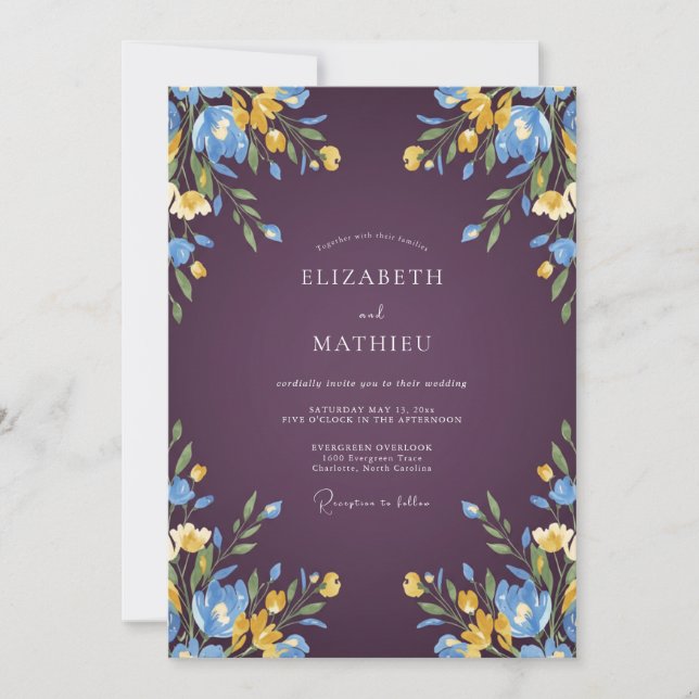 Invitation Mariage Eucalyptus Muté au Feuillage de Pervenche  (Devant)