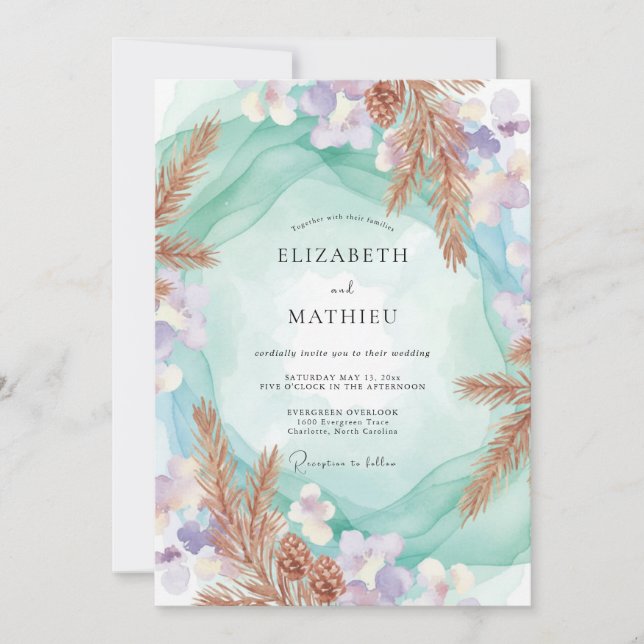 Invitation Mariage Eucalyptus Pampa Cuivre Mousse de Mer (Devant)