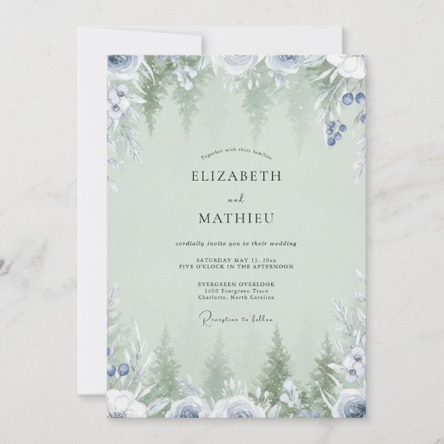 Invitation Mariage Eucalyptus Periwinkle Sapin Menthe (Devant)