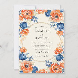 Invitation Mariage Eucalyptus Ranunculus Indigo Mandarine