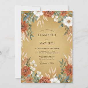 Invitation Mariage Eucalyptus Ranunculus Rouille Ocre