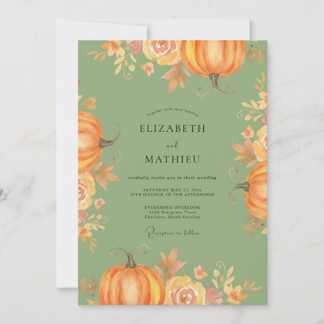 Invitation Mariage Eucalyptus Récolte de Citrouille Ambre (Devant)