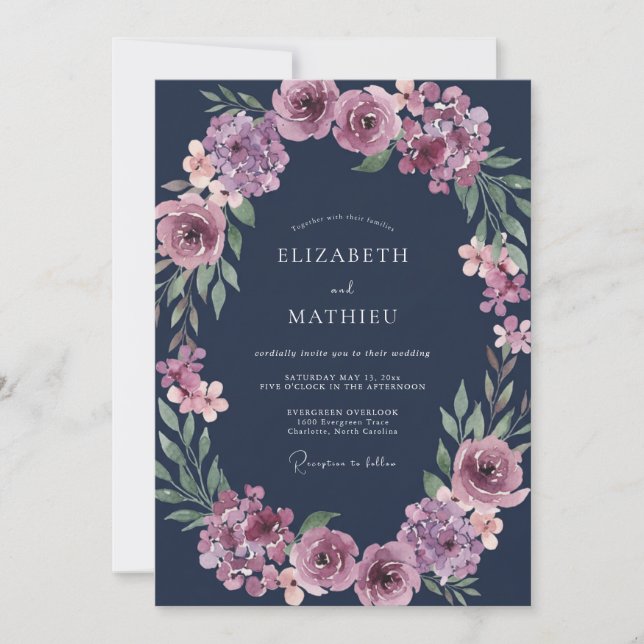 Invitation Mariage Eucalyptus Renoncule baie de minuit (Devant)