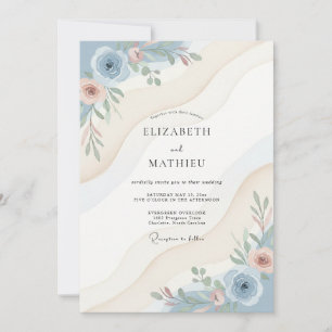 Invitation Mariage Eucalyptus Renoncule Bleu Acier