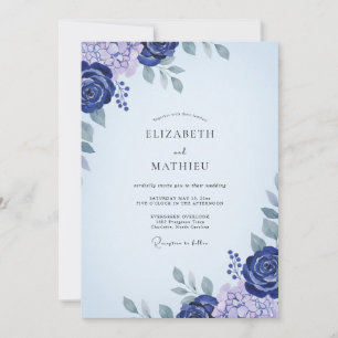 Invitation Mariage Eucalyptus Renoncule Indigo Violet