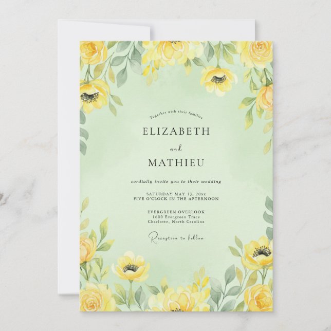 Invitation Mariage Eucalyptus Renoncule Menthe Assourdie (Devant)