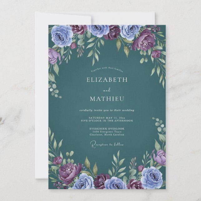 Invitation Mariage Eucalyptus Renoncule Prune Acier (Devant)