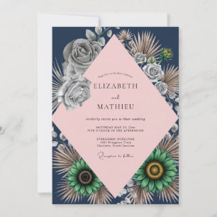 Invitation Mariage Eucalyptus Rose Navy