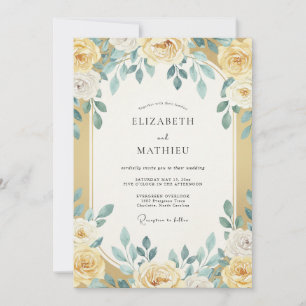 Invitation Mariage Eucalyptus sarcelle doré