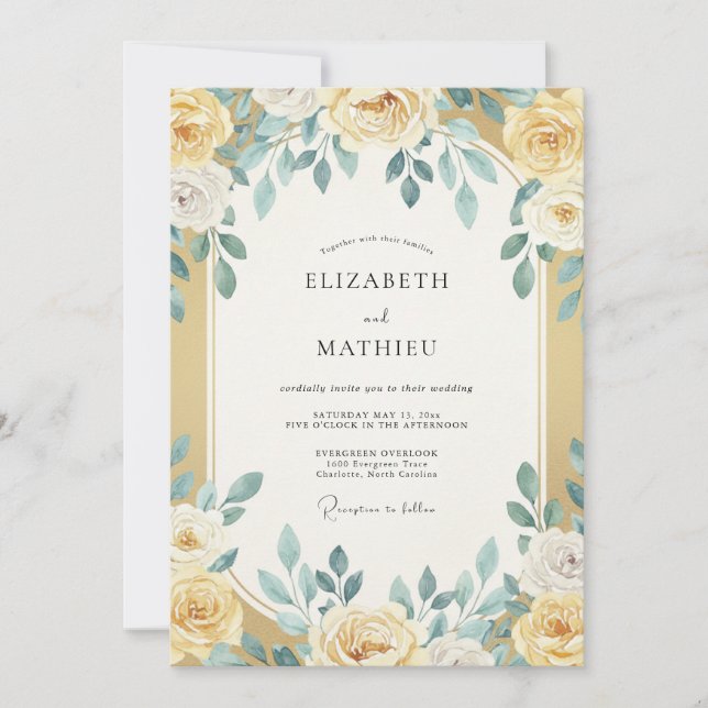 Invitation Mariage Eucalyptus sarcelle doré (Devant)