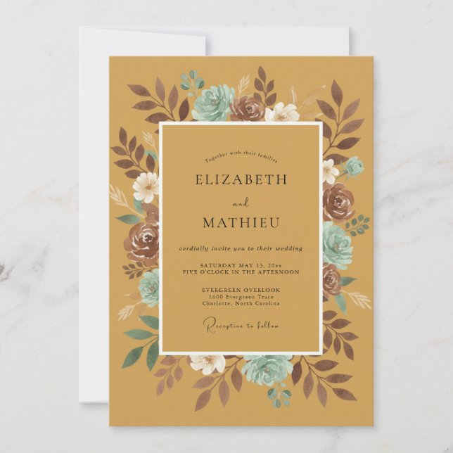 Invitation Mariage Eucalyptus Succulent Désert Moutarde (Devant)