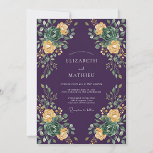 Invitation Mariage Eucalyptus Succulent Jaune Prune