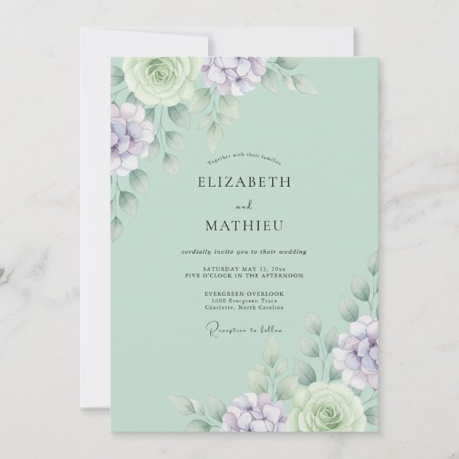 Invitation Mariage Eucalyptus Succulent Lavande Menthe (Devant)