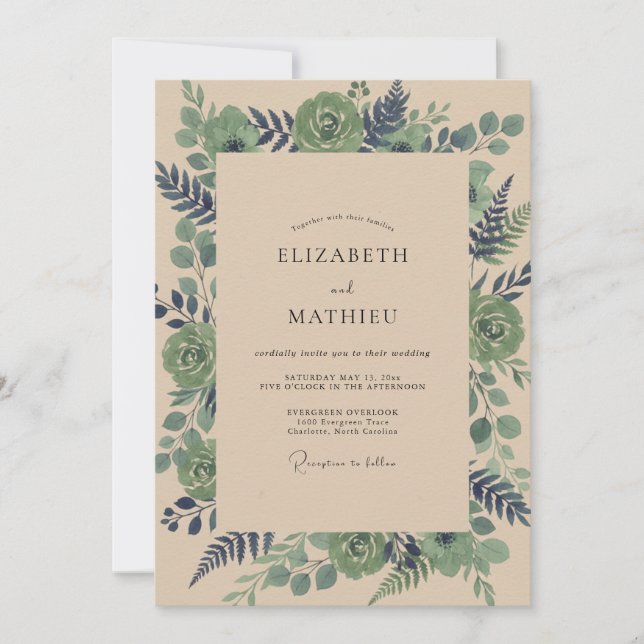 Invitation Mariage Eucalyptus Succulent Olive Sarcelle (Devant)